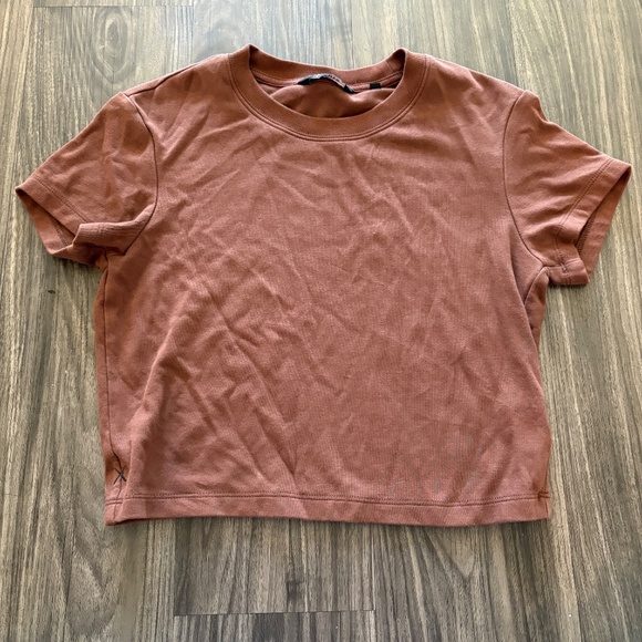 Cuts Clothing x Revolve Almost Friday Tee Cropped in Brown Jersey Tee Small - Picture 2 of 7